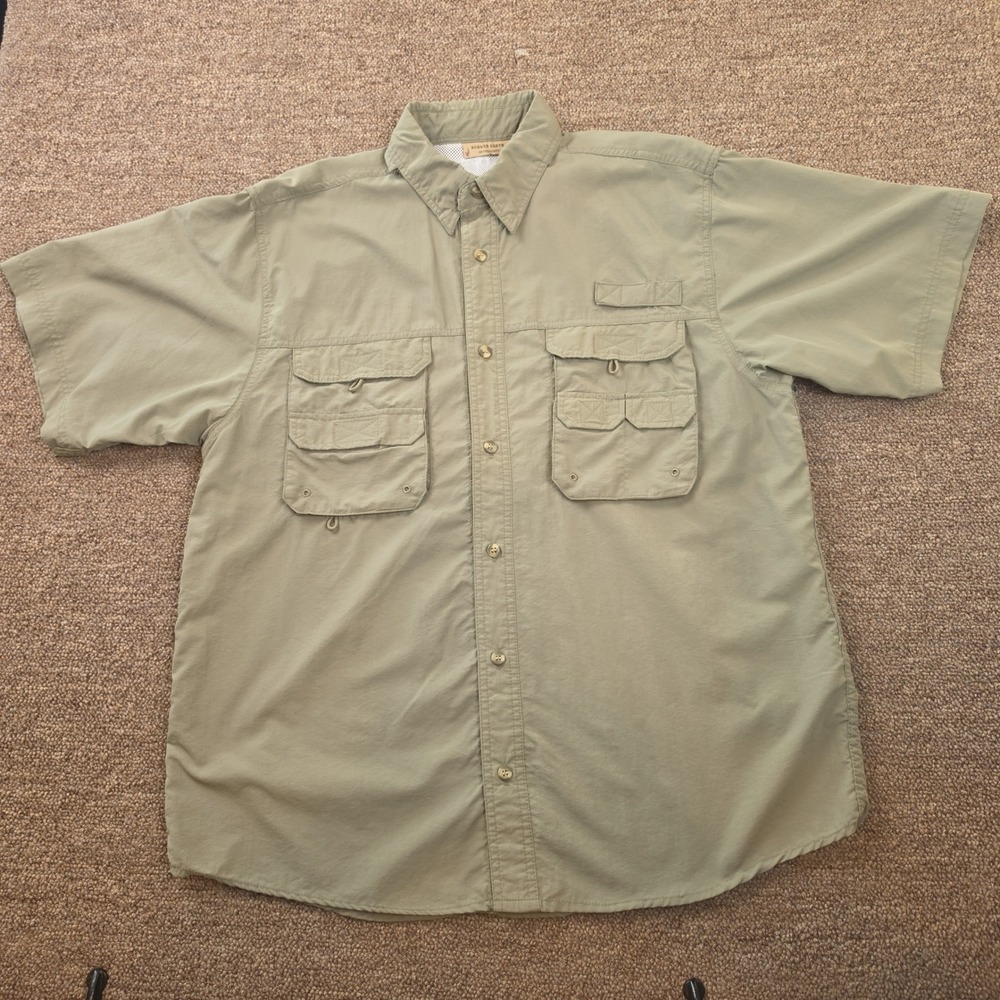 Rugged Earth Outfitters Fishing Shirt Men Large Olive Green Short Sleeve Utility